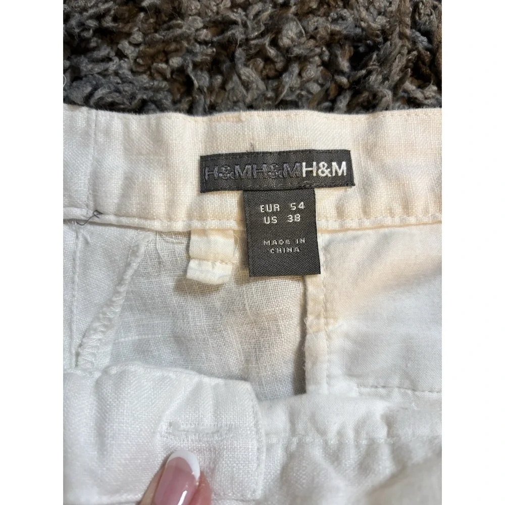 H&M Men's Pants 100% Linen White Beach Resort Sz 35x31 Pockets Comfort